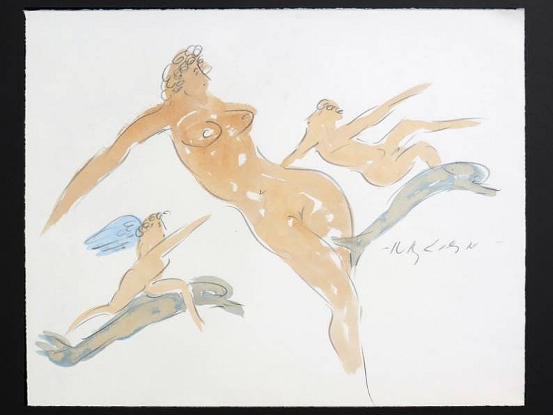 Reuben Nakian, Nymph with Cupids and Dolphins, 1982 - 85
black litho crayon and colored wash, 20 7/8 x 26 3/8 in. (53 x 67 cm)
RN120702