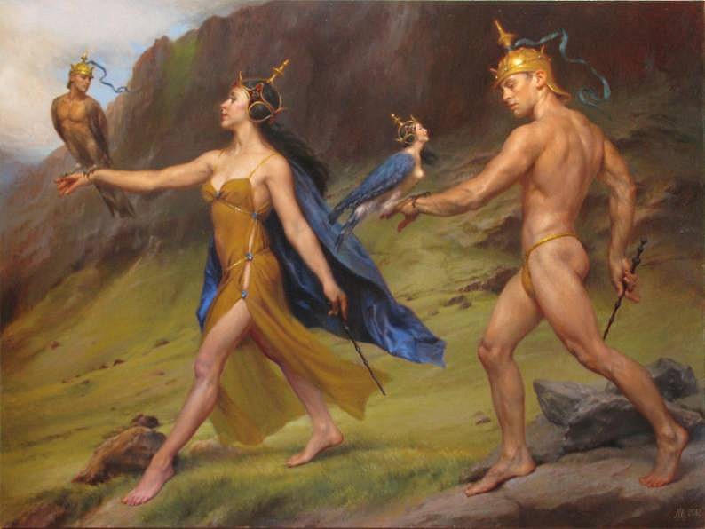 Michael Aviano, A Highland Hike of an Enchantress and her Enchanter, 2013
oil on linen, 39 x 52 in. (99.1 x 132.1 cm)
MA130501
