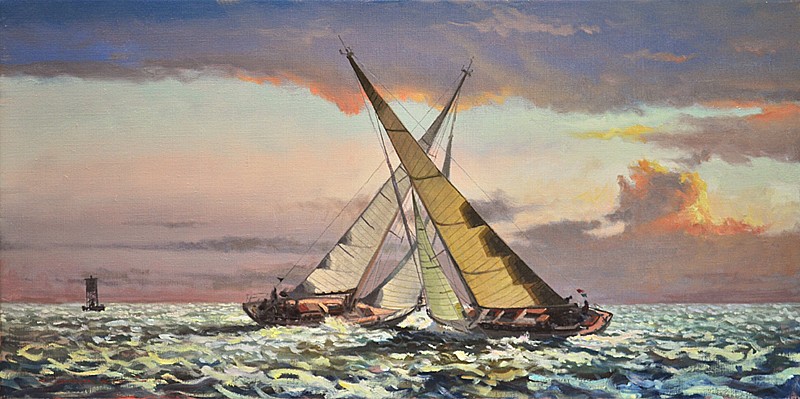 Louis Guarnaccia, Water Fencing, Opera House Cup, Nantucket, 2011
oil on linen, 12 x 24 in. (30.5 x 61 cm)
LG110501