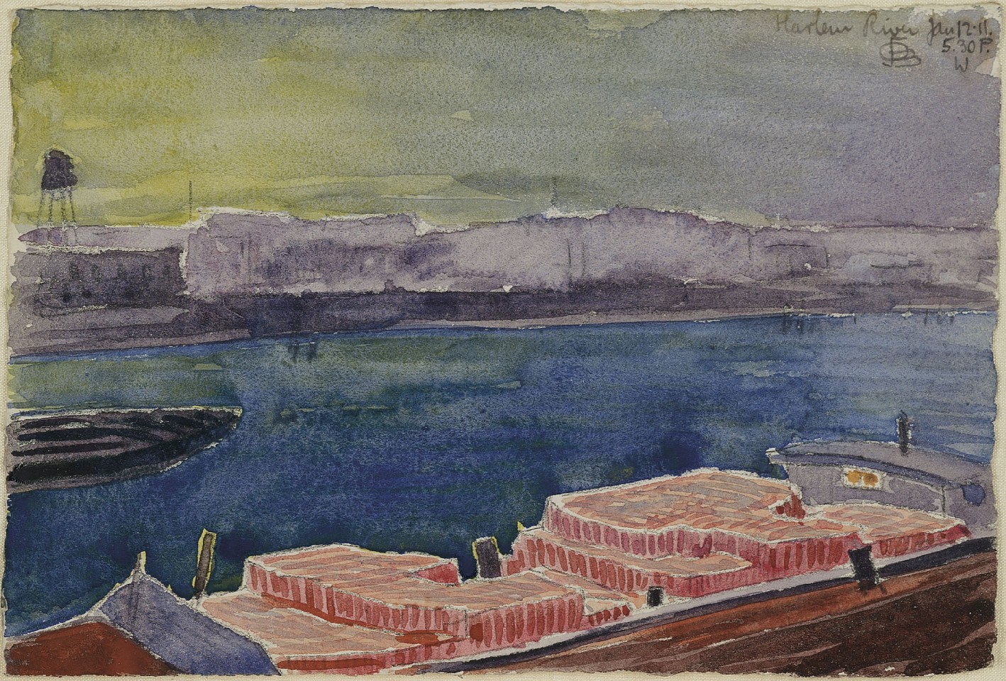 Oscar Bluemner, Harlem River, 5:30 PM W., 1911
watercolor on paper, 4 7/8 x 7 3/8 in. (12.4 x 18.7 cm)
OB190401