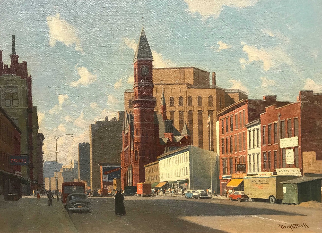 Walter Brightwell, Looking Down 6th Avenue Toward the Jefferson Market Library Building, after 1939
oil on board, 20 x 25 in. (50.8 x 63.5 cm)
WB190401