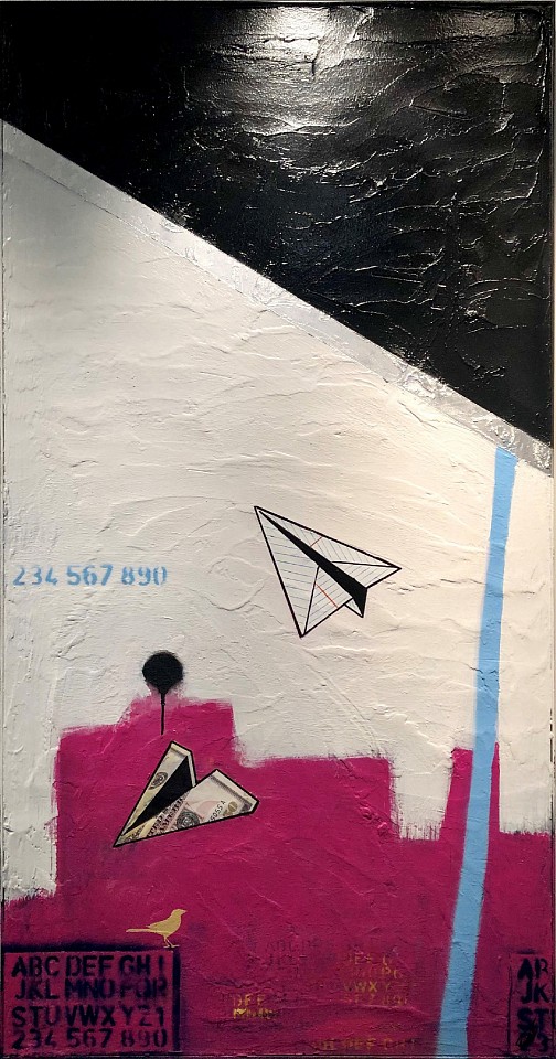 Guy Stanley Philoche, Black with $50 Bill Airplane and Paper Airplane, 2019
mixed media on wood, 64 x 32 1/2 in. (162.6 x 82.5 cm)
GSP190607