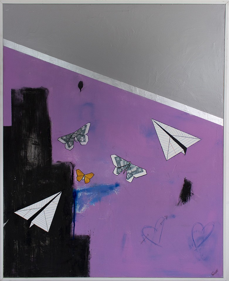 Guy Stanley Philoche, Grey with Two Paper Airplanes and Two Money Butterflies, 2019
mixed media on canvas, 60 x 40 in. (152.4 x 101.6 cm)
GSP191006