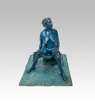 Work: Steven Simmons Seated Blue Lady on Bronze Base