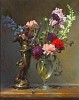 still life with flowers and classical sculpture unframed