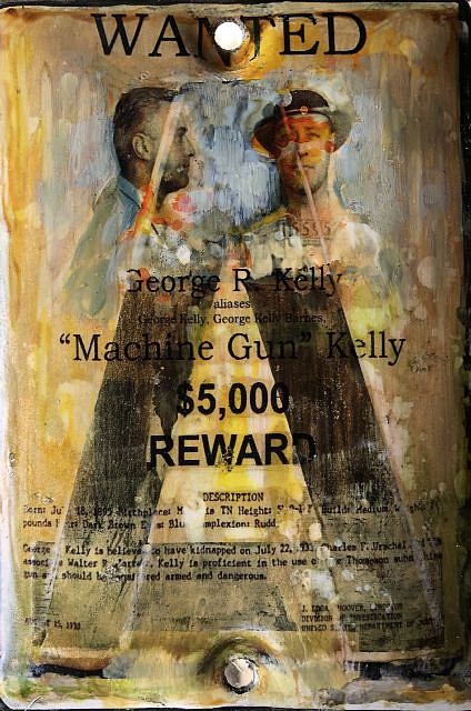 Kadir López, WANTED (Machine Gun Kelly)
mixed media on vintage enamel sign, 8 x 5 1/2 in.
KL220249