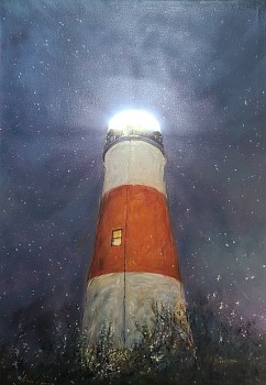 Sankaty Lighthouse with neon web