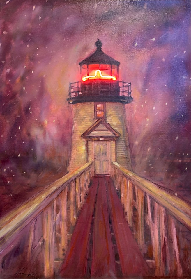 Kadir López, Brant Point Lighthouse, 2022
oil on canvas with neon, 40 x 26 in.
KL220619