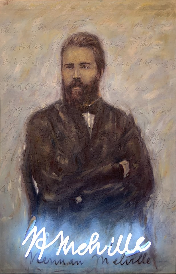 Kadir López, Herman Melville (1819-1891), 2022
oil on canvas with neon, 40 x 26 in.
KL220616
