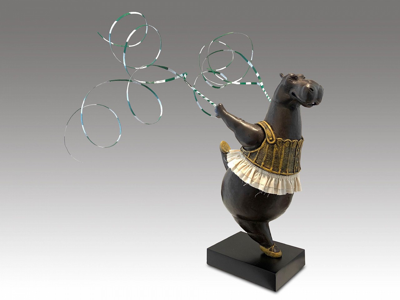 Bjorn Skaarup, Hippo Circus Ribbon Dancer, 2021
bronze, steel, fabric skirt, 16 x 18 x 15 in. (40.6 x 45.7 x 38.1 cm)
BS221110