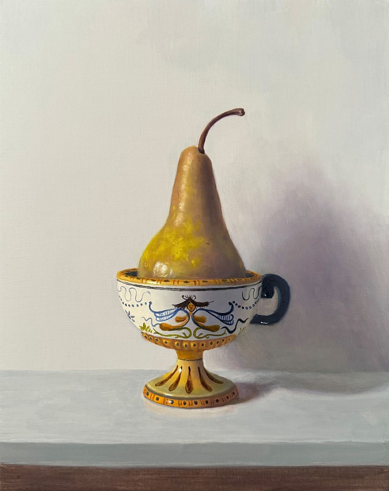 David Henry, Pear in Majolica Tea Cup, 2024
oil on birch panel, 10 x 8 in. (25.4 x 20.3 cm)
DH240504