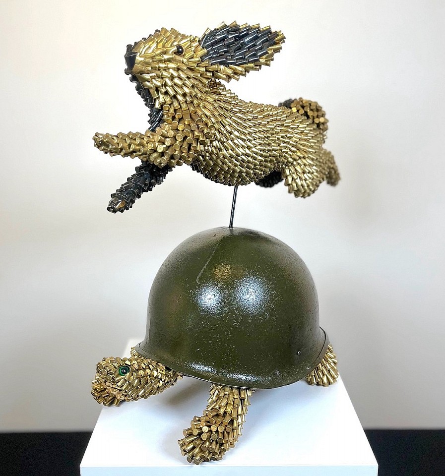 Federico Uribe, Tortoise and the Hare III, 2023
bullet shells and antique helmet, 18 x 9 x 18 1/2 in. (45.7 x 22.9 x 47 cm)
FU240603