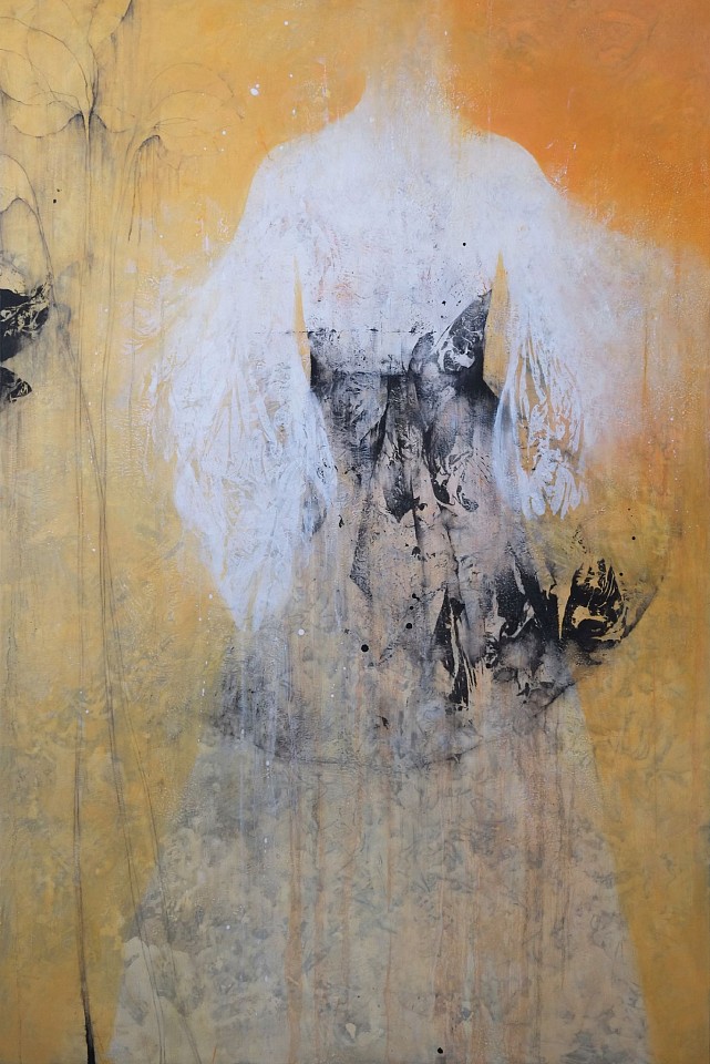 Nathalie Deshairs, Robe N&B fond orange, 2024
oil on canvas, 70 3/4 x 47 1/8 in. (180 x 120 cm)
ND240920