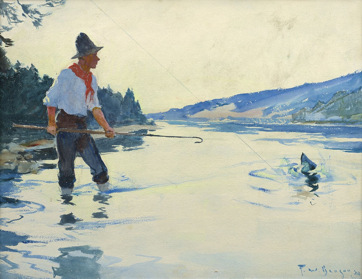 Frank Weston Benson, Fish On, 1930
watercolor and pencil on paper, 20 3/4 x 27 1/4 in. (52.7 x 69.2 cm)
FWB241201