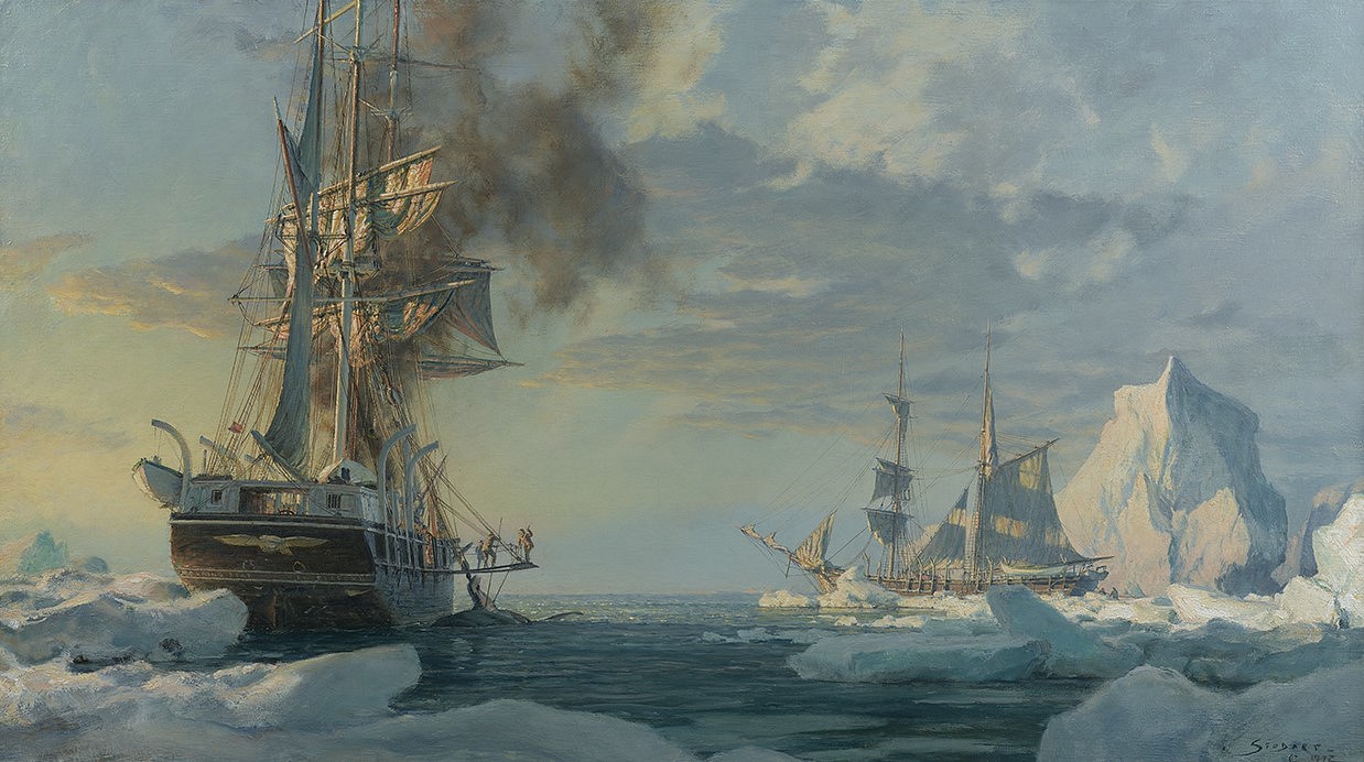 John Stobart, The Bark "Morning Star" and the Brig "Alexander" Cutting In, North of Bering Strait, 1972
oil on canvas, 26 x 46 in. (66 x 116.8 cm)
JS241202