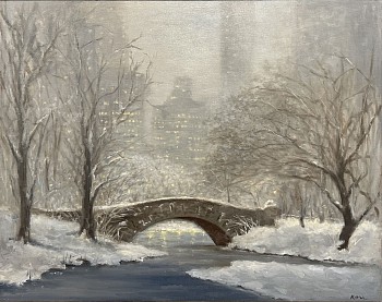 Marla Korr - Marla Korr Gapstow Bridge at Dusk in Snow