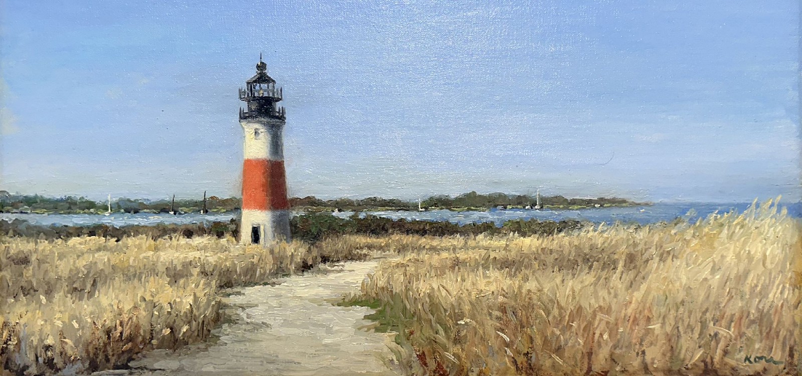 Marla Korr, Sankaty Light, October, 2025
oil on linen, 10 x 20 in. (25.4 x 50.8 cm)
MK250201