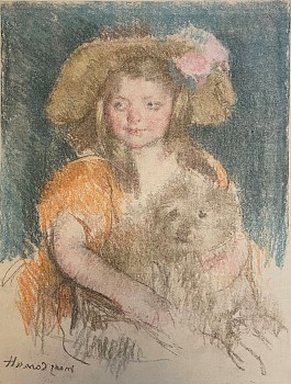 Mary Cassatt -&nbsp;Mary Cassatt Smiling Sara in a Big Hat Holding Her Dog (No. 2)