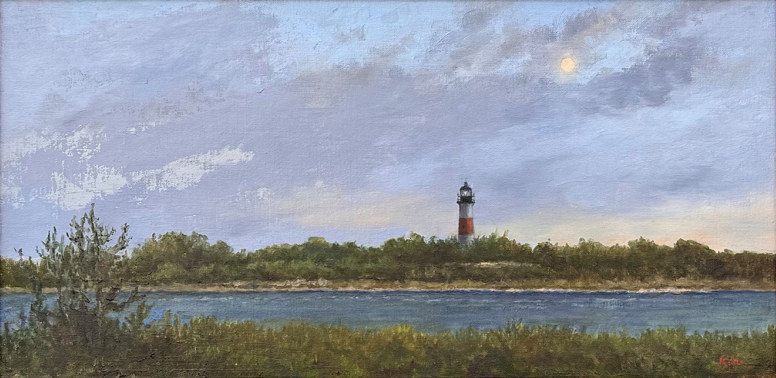 Marla Korr, Moon Over Sankaty Head Light, 2026
oil on linen, 12 x 24 in. (30.5 x 61 cm)
MK260401