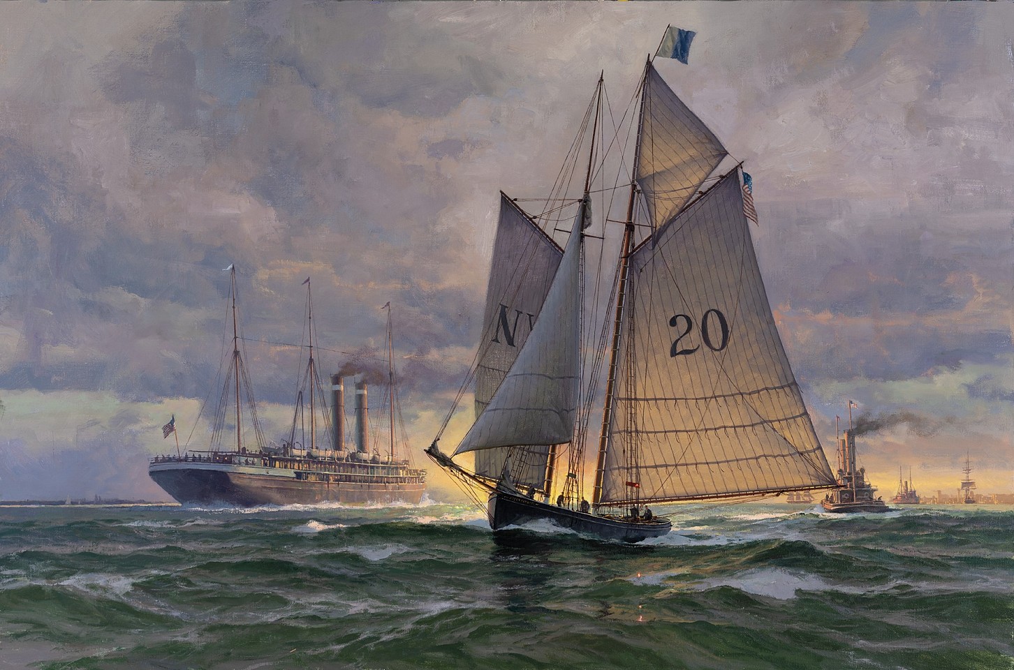 Donald Demers, On the Tides of New York, The pilot schooner Joseph Pulitzer running outbound, 2026
oil on mounted linen, 24 x 36 in. (61 x 91.4 cm)
DD260501_ASMA