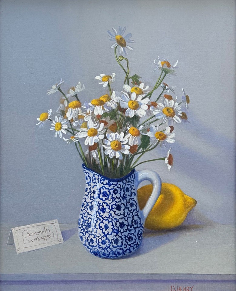 David Henry, Chamomile in Blue and White Pitcher with Lemon, 2026
oil on birch panel, 10 x 8 in. (25.4 x 20.3 cm)
DH260404